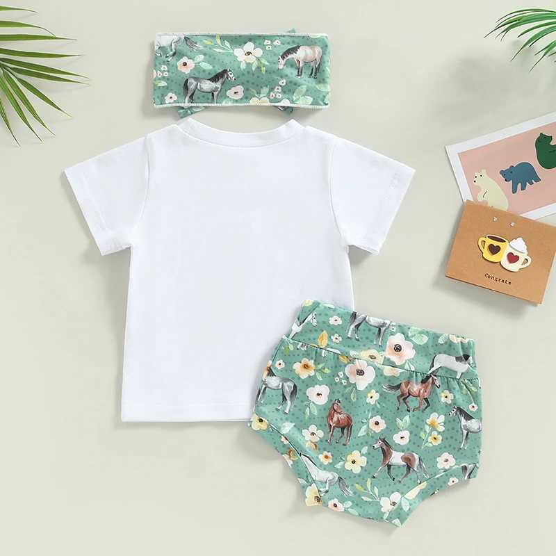 Clothing Sets 2023-01-04 Lioraitiin 0-24M Baby Girls Summer Outfit Sets White Short Sleeve Tops Floral Cattle Print Shorts Headband