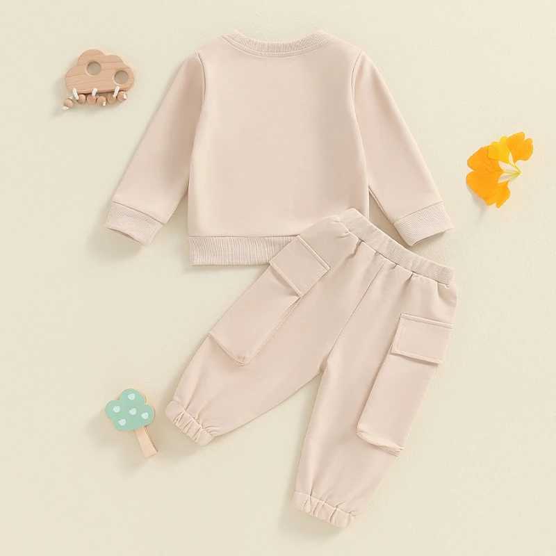 Clothing Sets Casual Baby Boys Outfits Fall Toddler Clothes Set Solid Long Sleeve Pocket Sweatshirt Cargo Pants 2PCS Children Clothing Suit S7YT