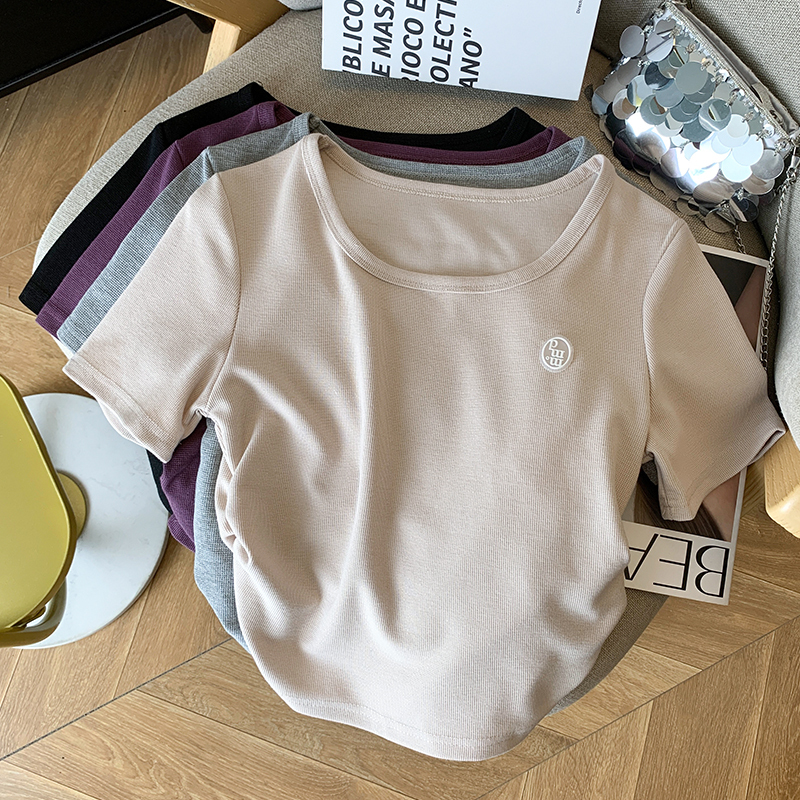 2024 Summer New Design Sleeve Shoulder Short Sweet and Spicy Girl Pure Desire Style T-shirt for Women