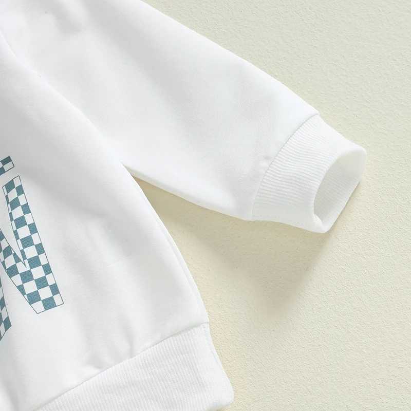 Clothing Sets 2024-05-31 Lioraitiin Toddler Boys Autumn Casual 2PCS Outfit Long Sleeve O-Neck Letter Plaid Print Tops Solid Color Pants Set