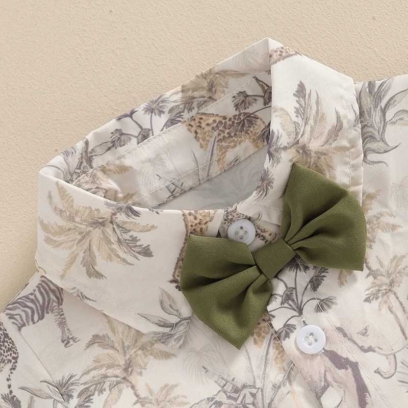 Clothing Sets 2Pcs Baby Boy Summer Clothes Short Sleeve Tree/Animal Print Bowtie Shirt + Shorts Set Toddler Outfits Children Clothing