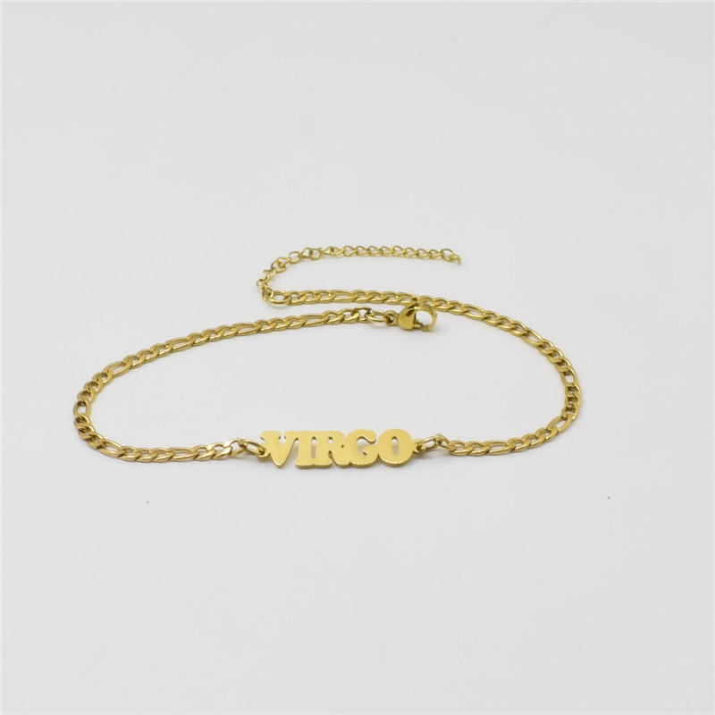 12 Zodiac Sign Anklet Chain Bracelet Gold Chain Stainless Steel English Initial Charm Foot Chain Cuff Women Girl Summer Fashion Jewelry