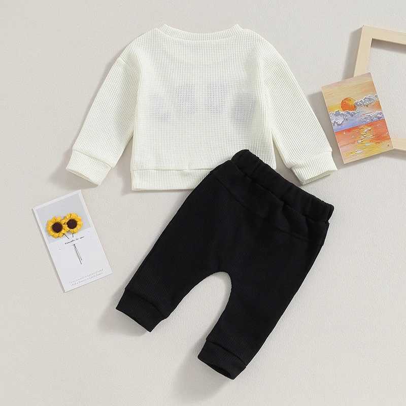 Clothing Sets 2023-07-17 Lioraitiin 0-3T Toddler Boys 2PCS Pants Sets Long Sleeve Letter Embroidery Tops and Drstring Pants Sets