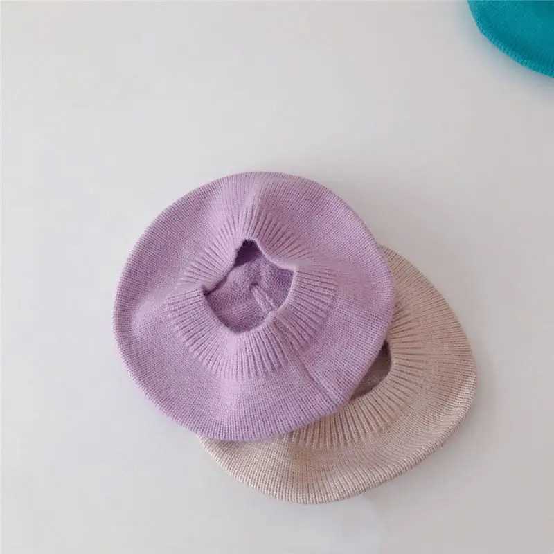 0-2Y Fashion Baby Knitted Beret Solid Color Childrens Warm Hat Autumn Winter Girls Paint Hat Childrens Hat AccessoriesW240715