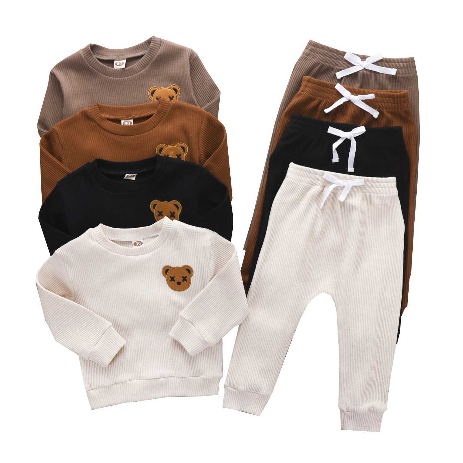 Clothing Sets 2022-06-02 Lioraitiin 0-4Years Little Toddler Boy Round Neck Long Sleeve Embroidered Bear Patch Tops Elastic Waist Long Pant
