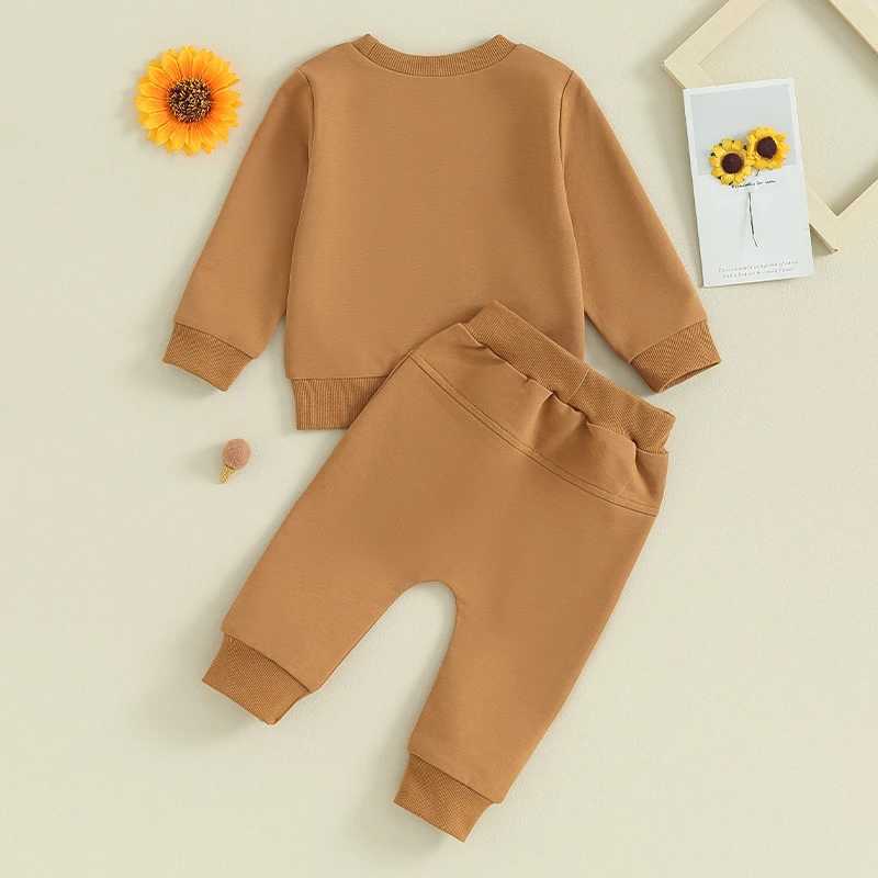 Clothing Sets 2023-10-11 Lioraitiin 0-18M Baby Boy 2Piece Outfits Solid Color Long Sleeve Sweatshirt +Pocket and Elastic Pants Toddler Clothes