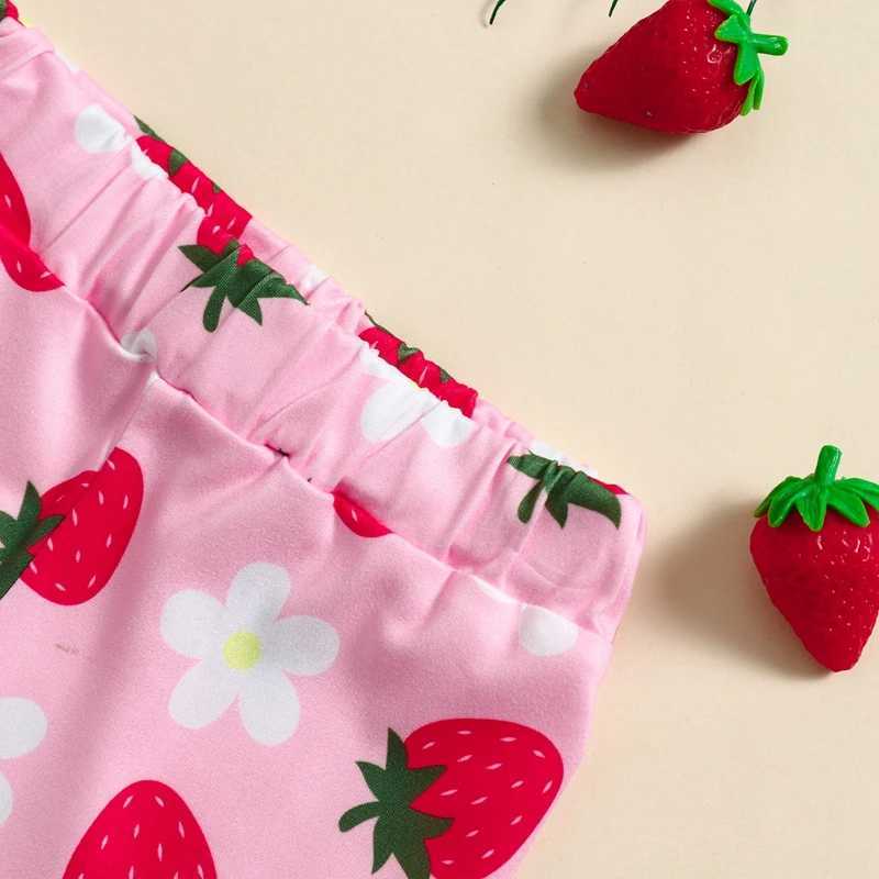 Clothing Sets 2024-04-15 Lioraitiin Kids Girls Summer Outfits Cold Shoulder Short Sleeves Button T-Shirt and Elastic Waist Floral Flare Pants