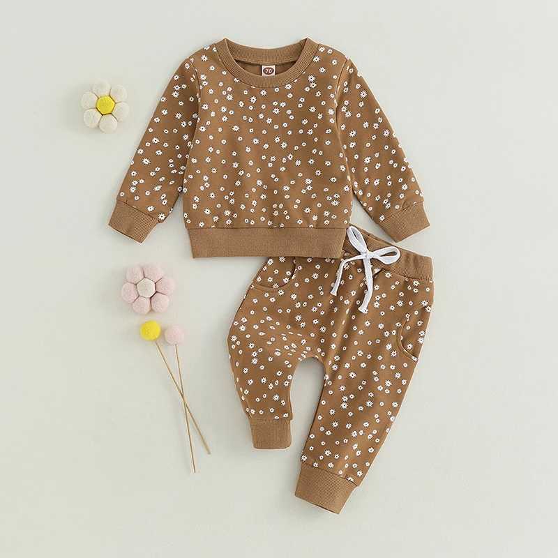 Clothing Sets 2023-06-30 Lioraitiin 0-3Years Baby Girls Fall Outfit Flower Print Long Sleeve Crew Neck Sweatshirt Sweatpants Fall Clothes