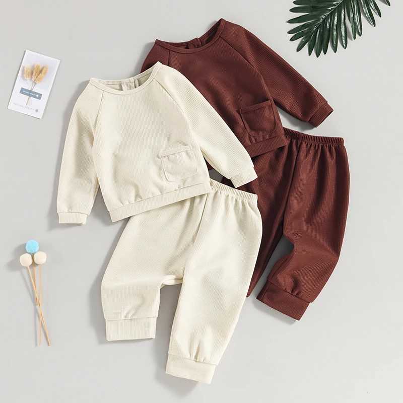 Clothing Sets 0-3Y Baby Boys Spring Autumn Clothing Set Solid Color Long Sleeve Sweatshirt with Elastic Waist Pants Infant Clothes