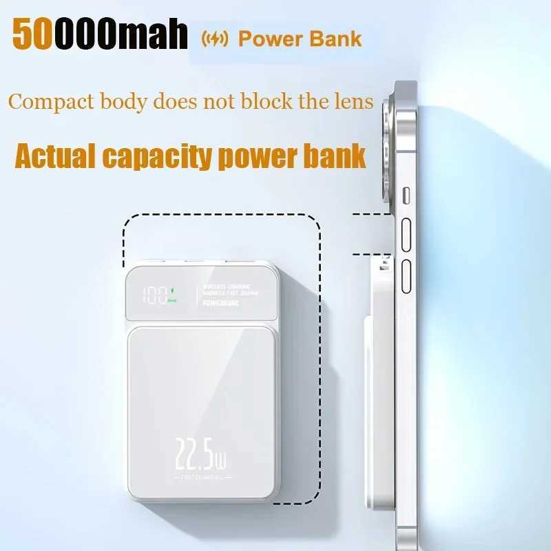 Power Bank 50000mAh Portable Magnetic Fast Wireless Charger for Iphone 12 13 14 Pro Max Macsafe External Auxiliary Battery Pack Z240715
