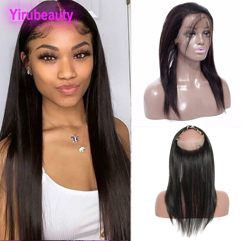 Brazilian Human Hair 360 Lace Frontal With Baby Hair Straight Free Part Natural Color Black Pre Plucked 12-24inch