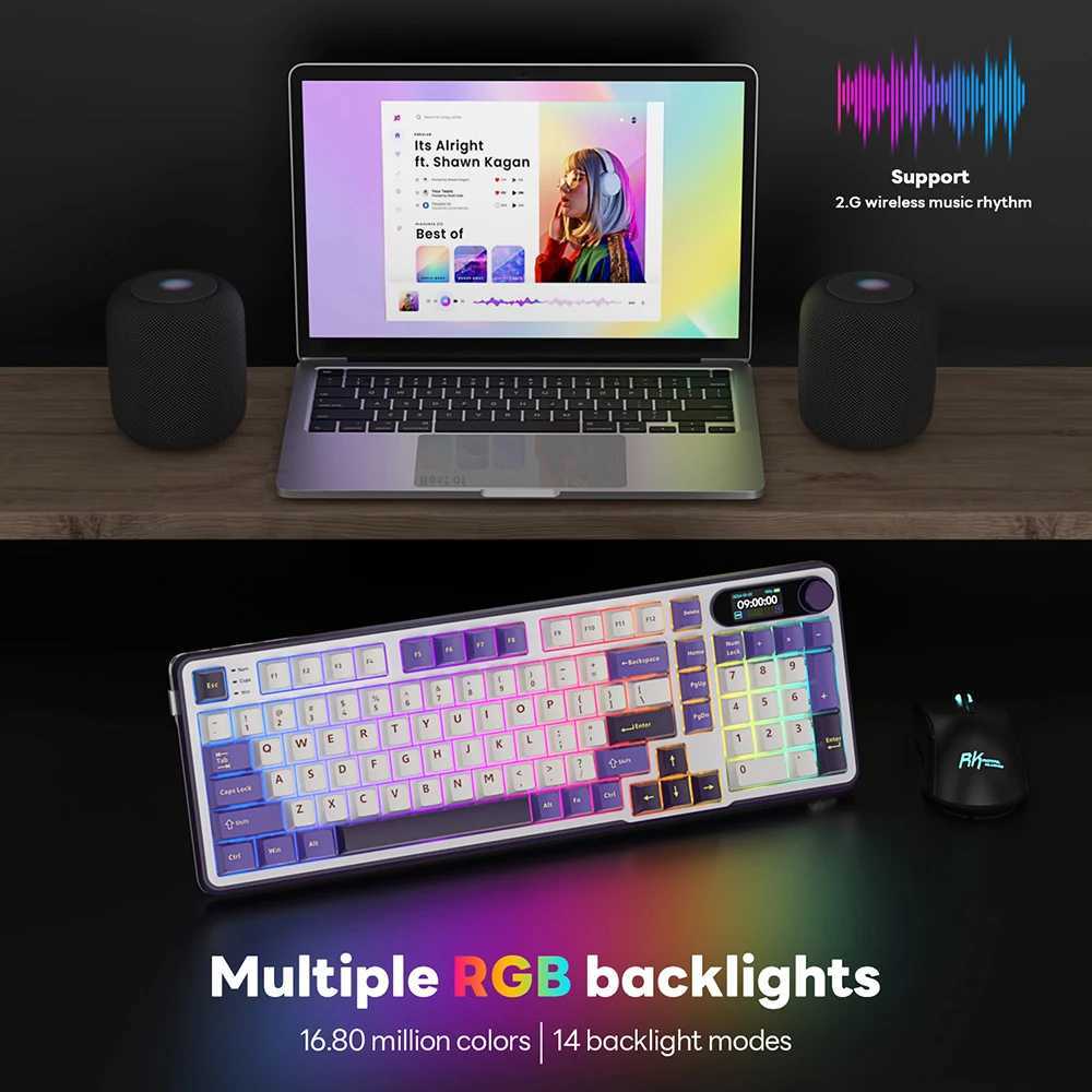 RK S98 ROYAL KLUDGE Wireless Gamer Keyboard BT5.0/2.4G/USB-C 98keys RGB Hot Swappable Mechanical Keyboard With TFT Screen On TopM240715