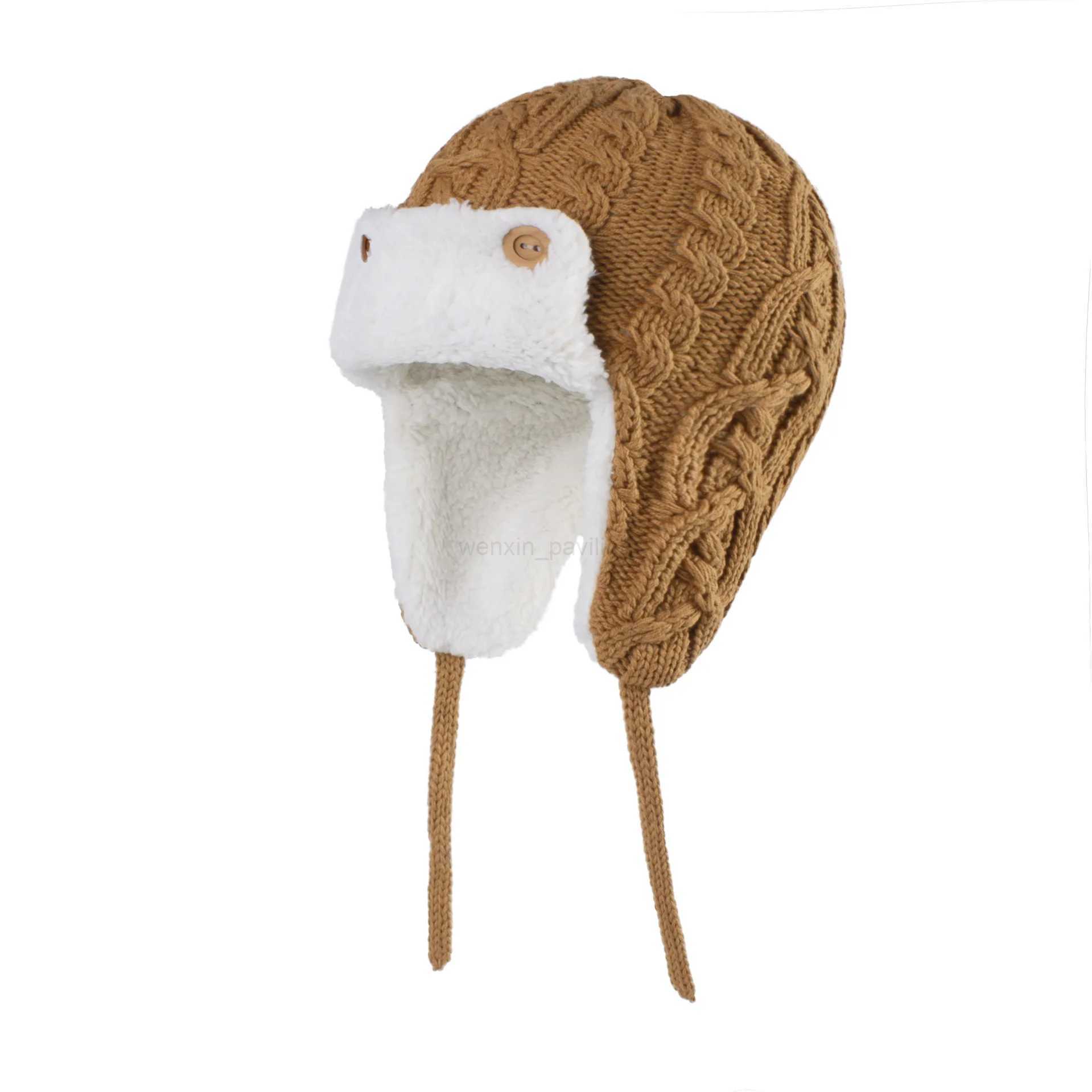 0-5Years Autumn Winter Baby Knitted Hat New Solid Color Boys Girls Childrens Wool Hat Velvet Thickened Warmth HatXJ240715