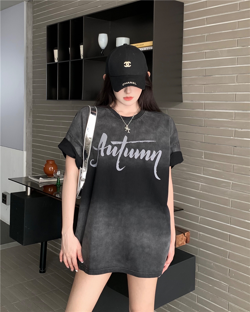 ~Dopamine gradient tie dye distressed loose and versatile short sleeved T-shirt for women's lazy style top