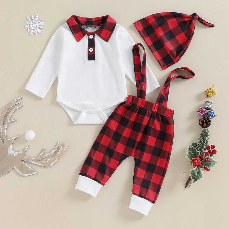 Clothing Sets 2023-10-10 Lioraitiin 0-3Y Infant Baby Boy Christmas Outfits Long Sleeve Plaid Romper Suspender Pants Set Casual Xmas Clothes