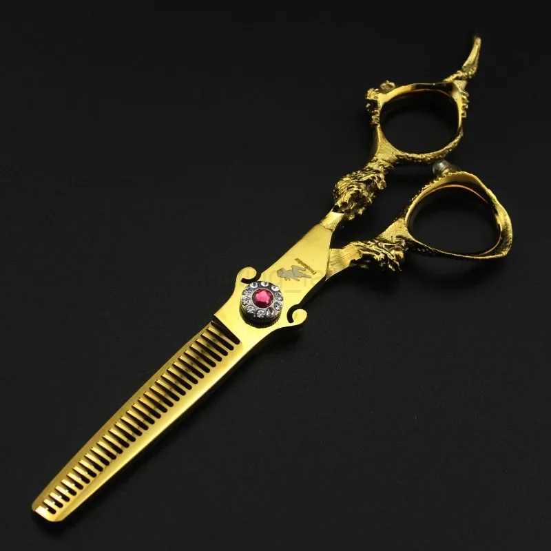 6 Inch All Golden Dragon Hairdressing Barber Scissors Professional Barbershop Scissor Haircut Salon Cutting Shears Set ThinningCL240715