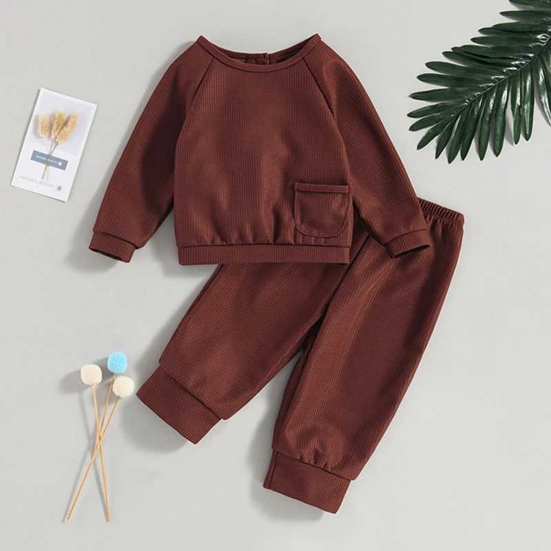 Clothing Sets 0-3Y Baby Boys Spring Autumn Clothing Set Solid Color Long Sleeve Sweatshirt with Elastic Waist Pants Infant Clothes