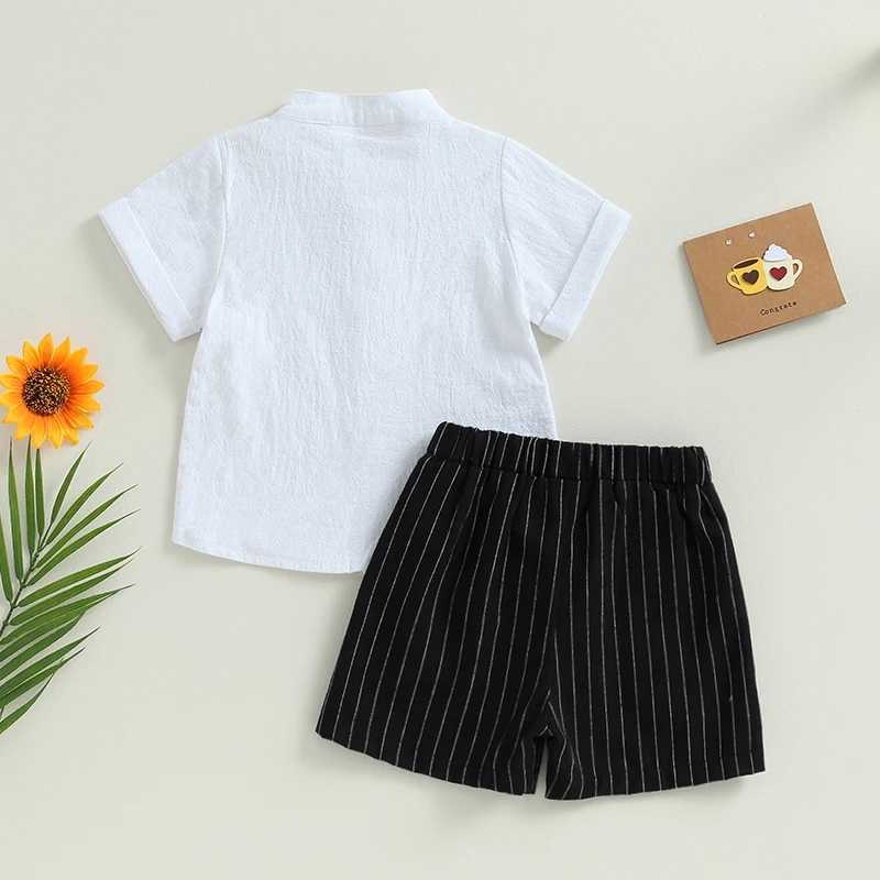 Clothing Sets 2023-06-08 Lioraitiin 0-4Years Toddler Boys 2Pcs Summer Beach Outfits Short Sleeve Button Down Shirt Striped Shorts Set