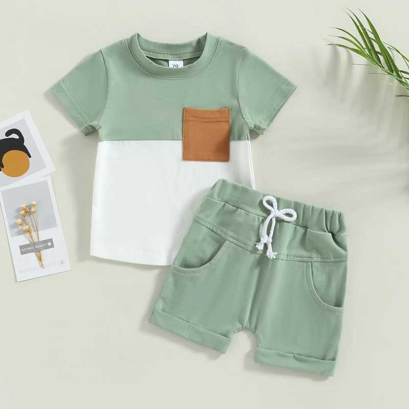 Clothing Sets New Toddler Baby Boys Clothing Summer Short Sleeve Contrast Color Tops And Drstring Shorts 2pcs For Kids Casual Sport Set
