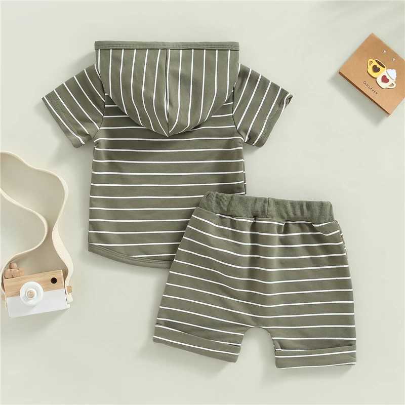 Clothing Sets Toddler Clothing Baby Boys Summer Outfits Stripes Short Sleeve Hooded Sweatshirt and Casual Elastic Drstring Shorts Set PC7U