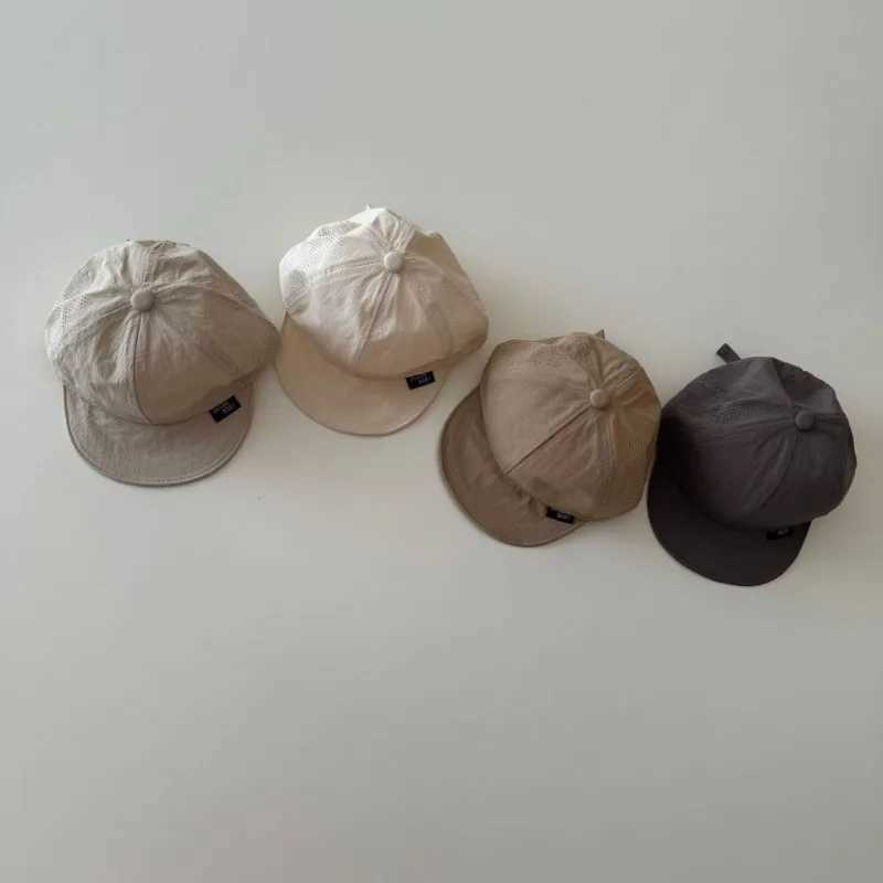 Simple childrens baseball caps for boys and girls fashionable beige coffee colored mountaintop hats childrens outdoor travel sun hatsW240715