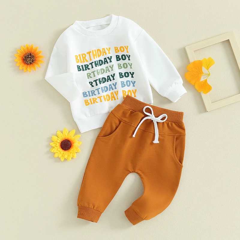 Clothing Sets 2023-09-07 Lioraitiin 0-3Y Toddler Boys Birthday Outfits Letter Print Long Sleeve Sweatshirts Solid Color Long Pants Clothes Set