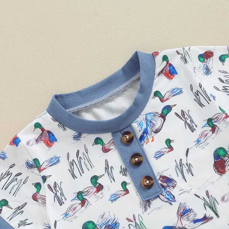 Clothing Sets 2024-04-19 Lioraitiin Kids Boys Shorts Set Duck Print Short Sleeve T-shirt with Elastic Waist Shorts Toddler Set Summer Outfit