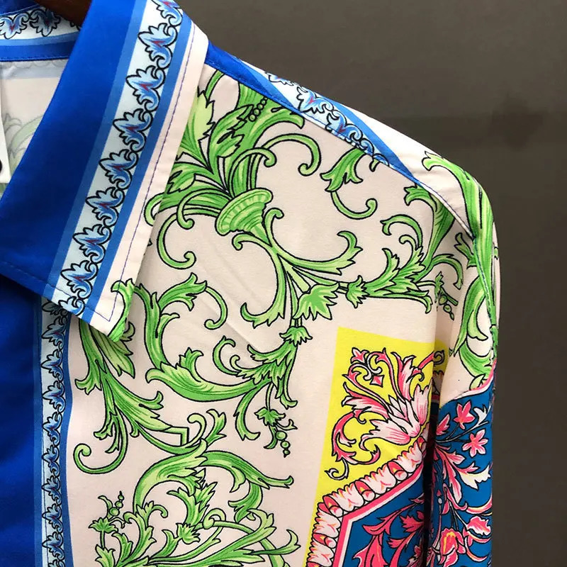 Bohemian Ethnic Retro Print Pattern Long Sleeve Shirt Holiday Casual Dress Men Clothes Hawaiian Shirts Slim Mode Chemise Homme 240708