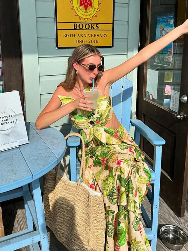 2024 Woman Flower Hollow Out Ruffle Dress Elegant Sleeveless Backless High Waist Long Dresses Fashion Summer Lady Beach Robe 240708