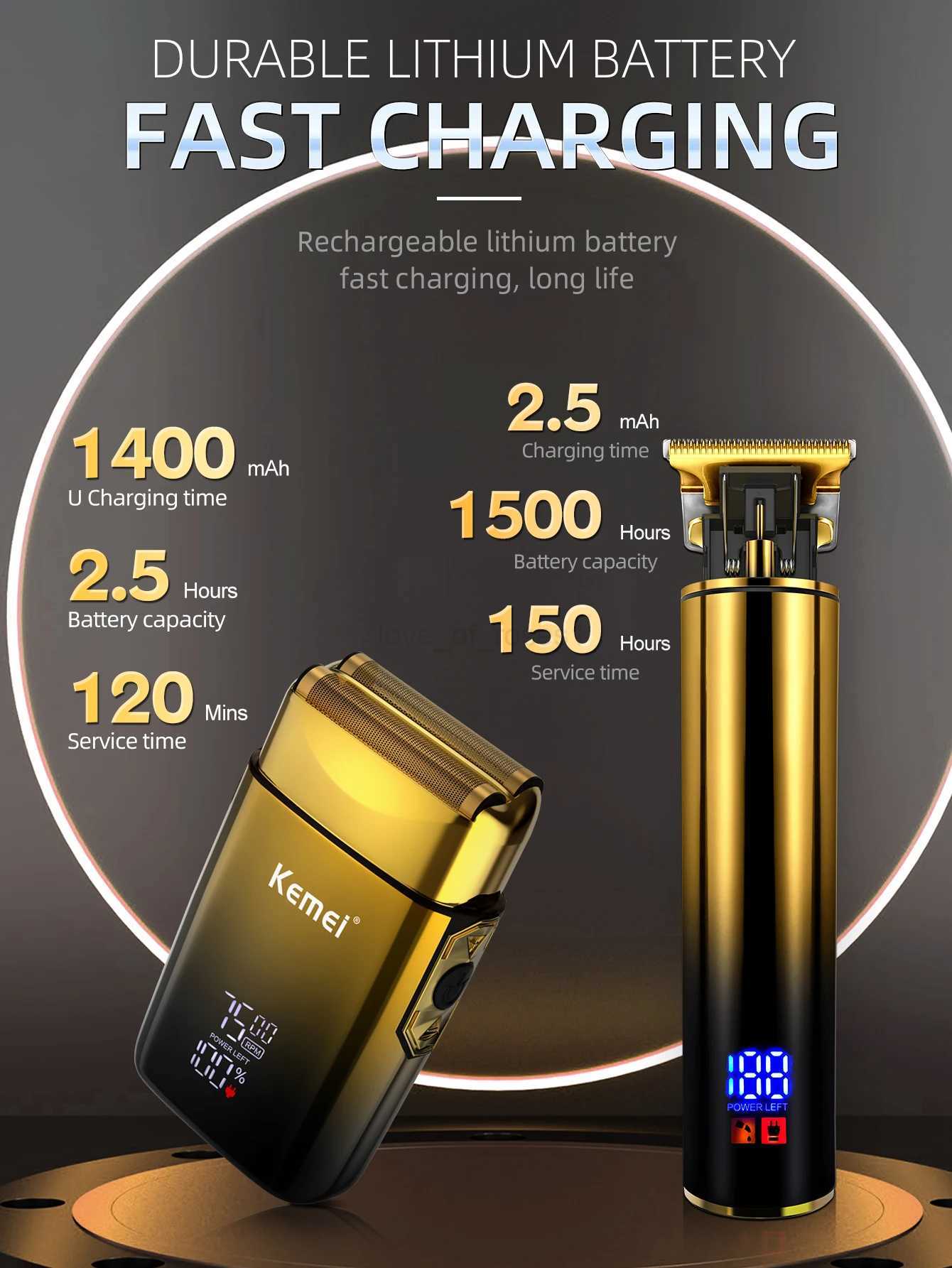 KEMEI 2-in-1 Electric Hair Trimmer Set Mens Foil Shaver Professional Razor Barber Haircut Kit Beard Trimmer with LCD Display M250403