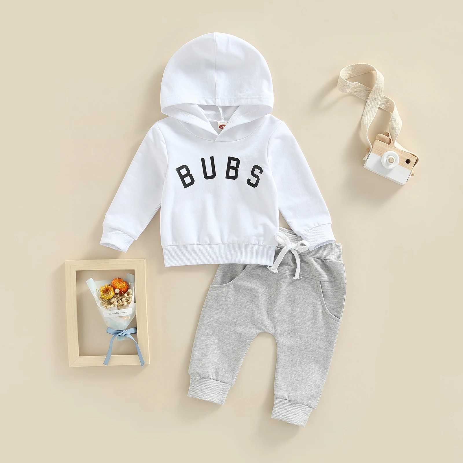 Clothing Sets 2022-06-01 Lioraitiin 0-3Years Newborn 2Pcs Outfits Capital Letter Print Long Sleeve Hooded Pullover Side Pockets Trousers