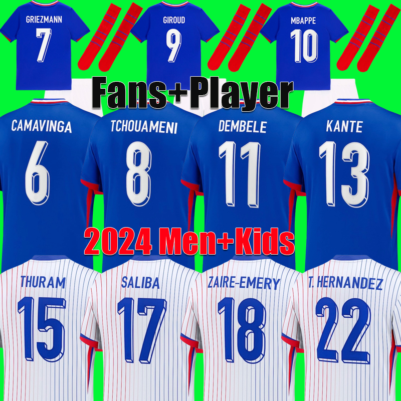Maillot de foot MBAPPE 2024 French National Team Soccer Jerseys GRIEZMANN GIROUD 24 25 Football shirt SALIBA KANTE PAVARD maillots de hommes enfants MEN kids kit sets