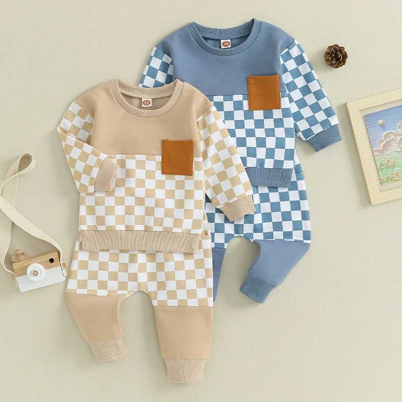 Clothing Sets 2023-08-01 Lioraitiin 0-3T Baby Boy Clothes Outfits Plaid Long Sleeve Pocket Sweatshirt and Elastic Pants Toddler Fall Clothes