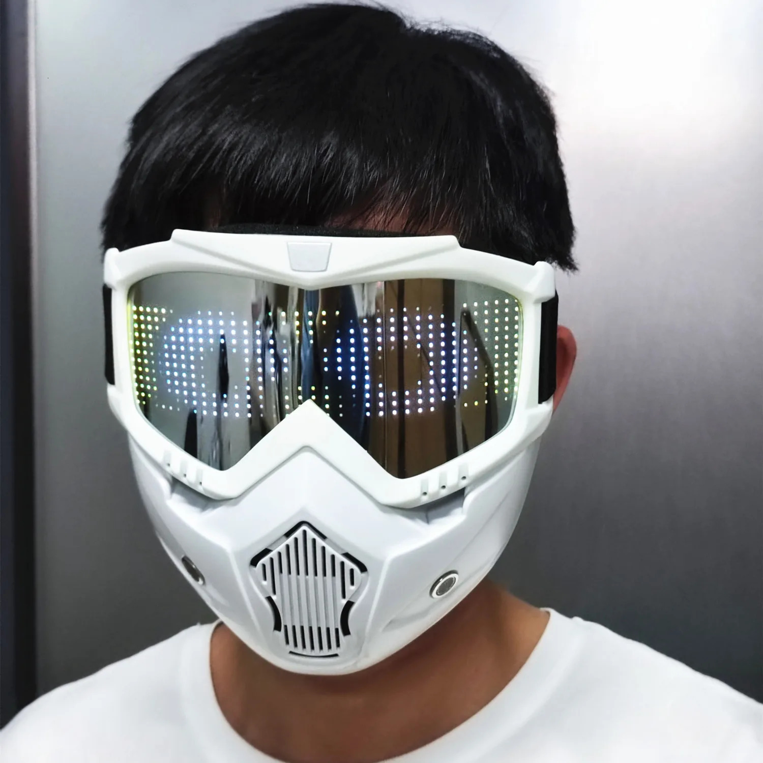 Detachable Bluetooth Rgb Led Light Up Party Motorcycle Offroad Wind Riding Goggles Mask Builtin Battery Display board 240712
