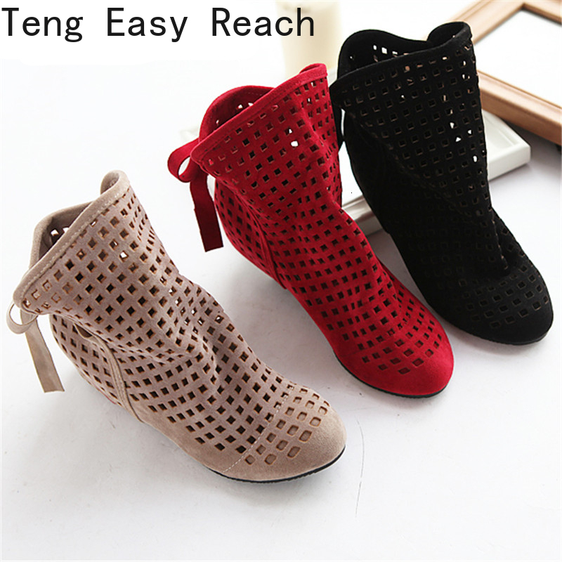 Summer Bootie 2024 With The New Shoes Lace Openwork Crochet Plus Size 34-43 Hollow Fashion Women Boots 43