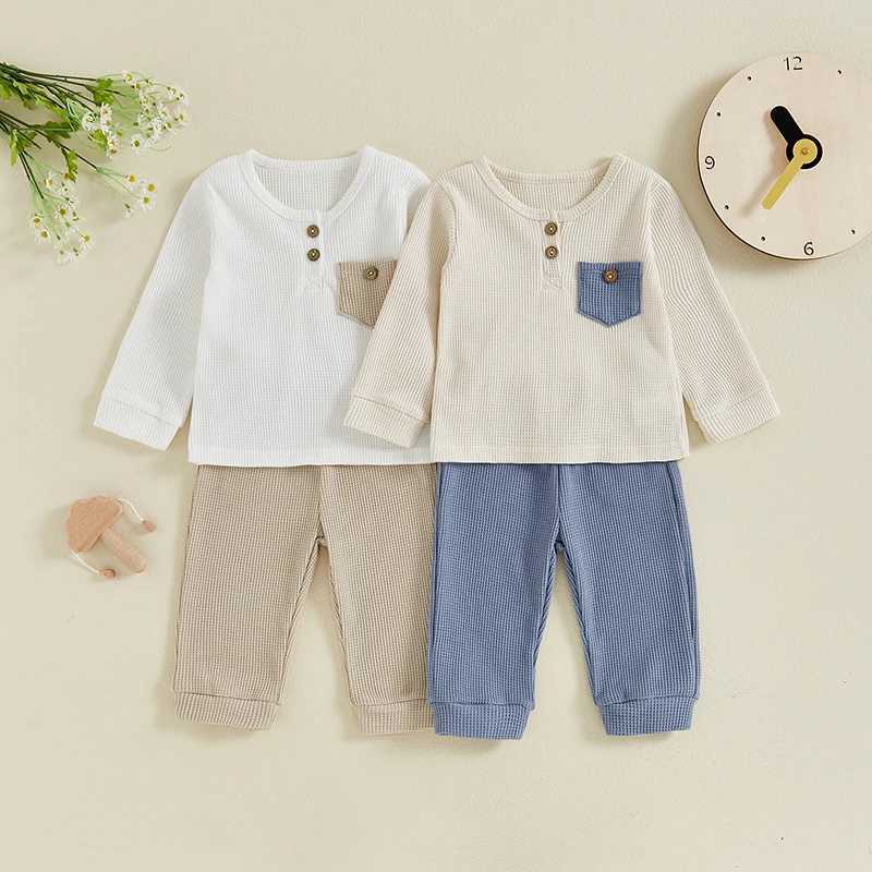 Clothing Sets Casual New Baby Boys Long Sleeve Waffle Outfits Clothes Fashion Pocket Tops Elastic Pants Suit for Baby Fall Clothing YALA