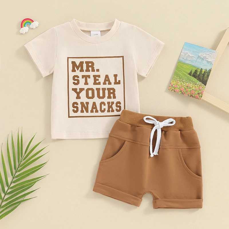 Clothing Sets Baby Boy Summer Outfits Casual Round Neck Short Sleeve Letter Print Tops + Elastic Waist Shorts Infant Toddler Clothing Set