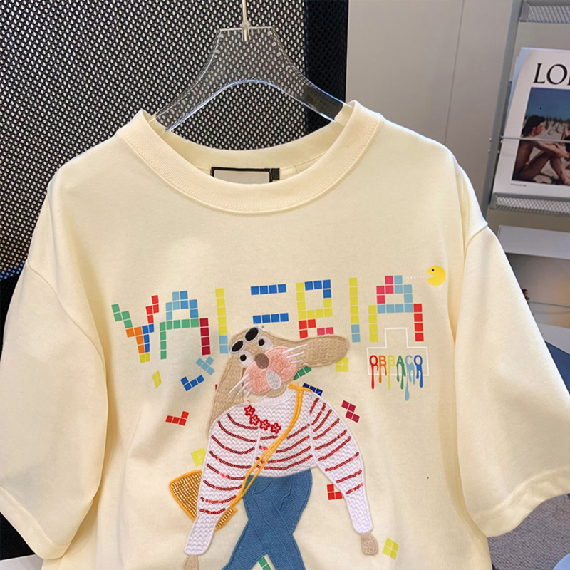 Cotton back wrap 210g combed tight new short sleeved t-shirt female printing+embroidery Tiktok quality