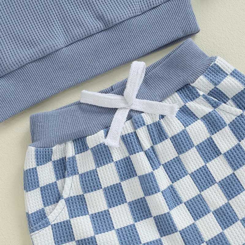 Clothing Sets Baby Boy Waffle Clothes Toddler Outfit Checkerboard Long Sleeve Sweatshirt Elastic Waist Pants with Pockets 2 Piece Set for Fall 0TLA