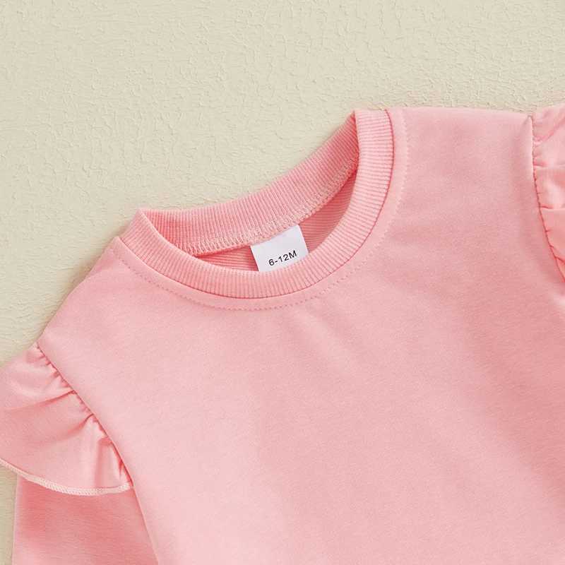 Clothing Sets 2024-05-29 Lioraitiin Little Girls 2PCS Fall Outfits Flying Sleeve Solid Color Pullover Tops Floral Flared Pants Sets