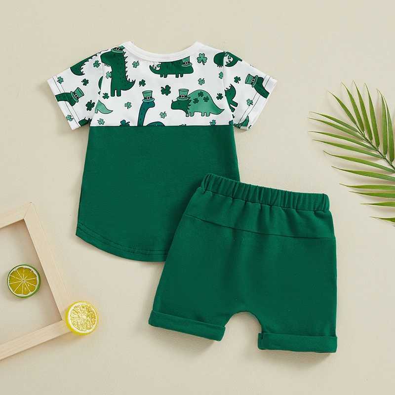 Clothing Sets Toddler Boys Irish Day Shorts Sets Baby Boy Clothing Short Sleeve Clover Dinosaur Print Tops and Solid Color Shorts Sets
