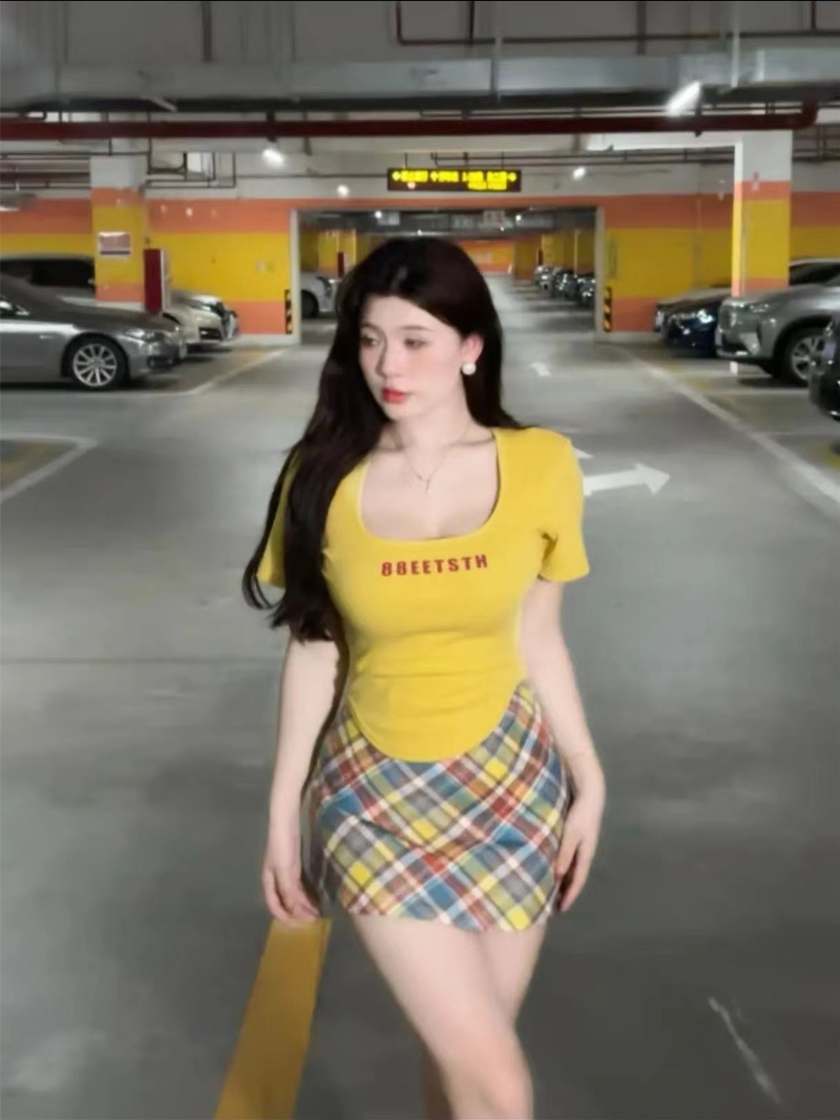 Fat MM2024 plus size women's clothing American style big collar shoulder short sleeved T-shirt INS spicy girl elastic slimming top