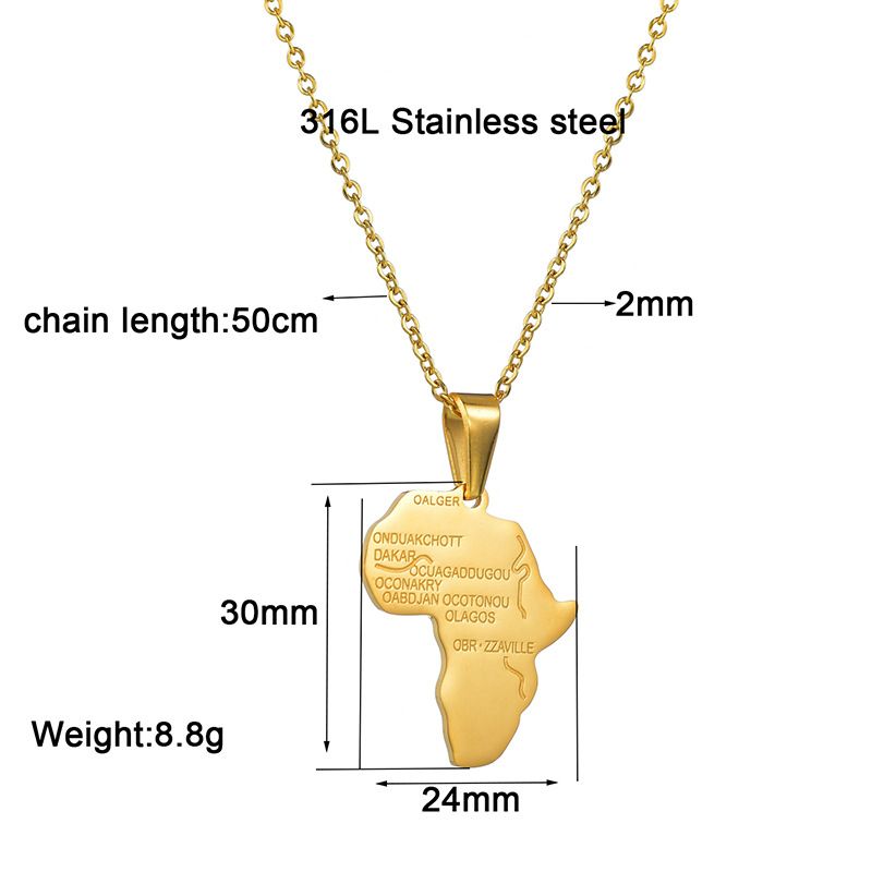 Stainless Steel Gold Silver Africa Map Necklace Jewelry Hip Hop Creative African Country Pendant Necklaces Gift Wholesale Price