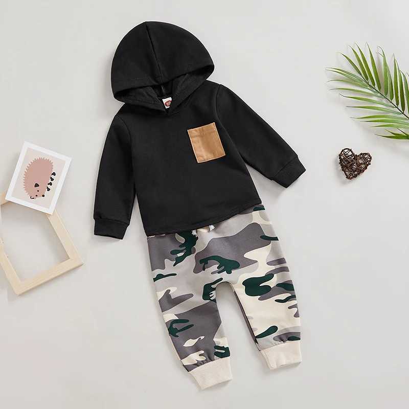 Clothing Sets 2022-12-12 Lioraitiin 0-3Years Baby Boys Tracksuit Outfits Long Sleeve Hooded Sweatshirt Elastic Camouflage Pants Suit