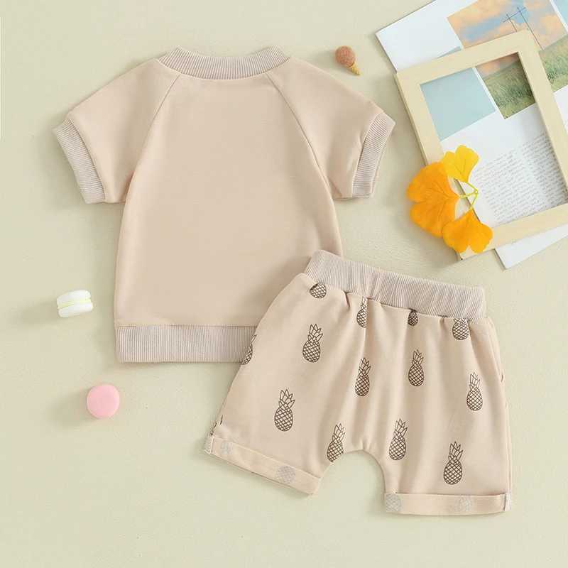Clothing Sets 2024-01-22 Lioraitiin Toddler Boy Girl Summer Shorts Set Letter Pattern Short Sleeve T-Shirt with Pineapple Pattern Short Outfit
