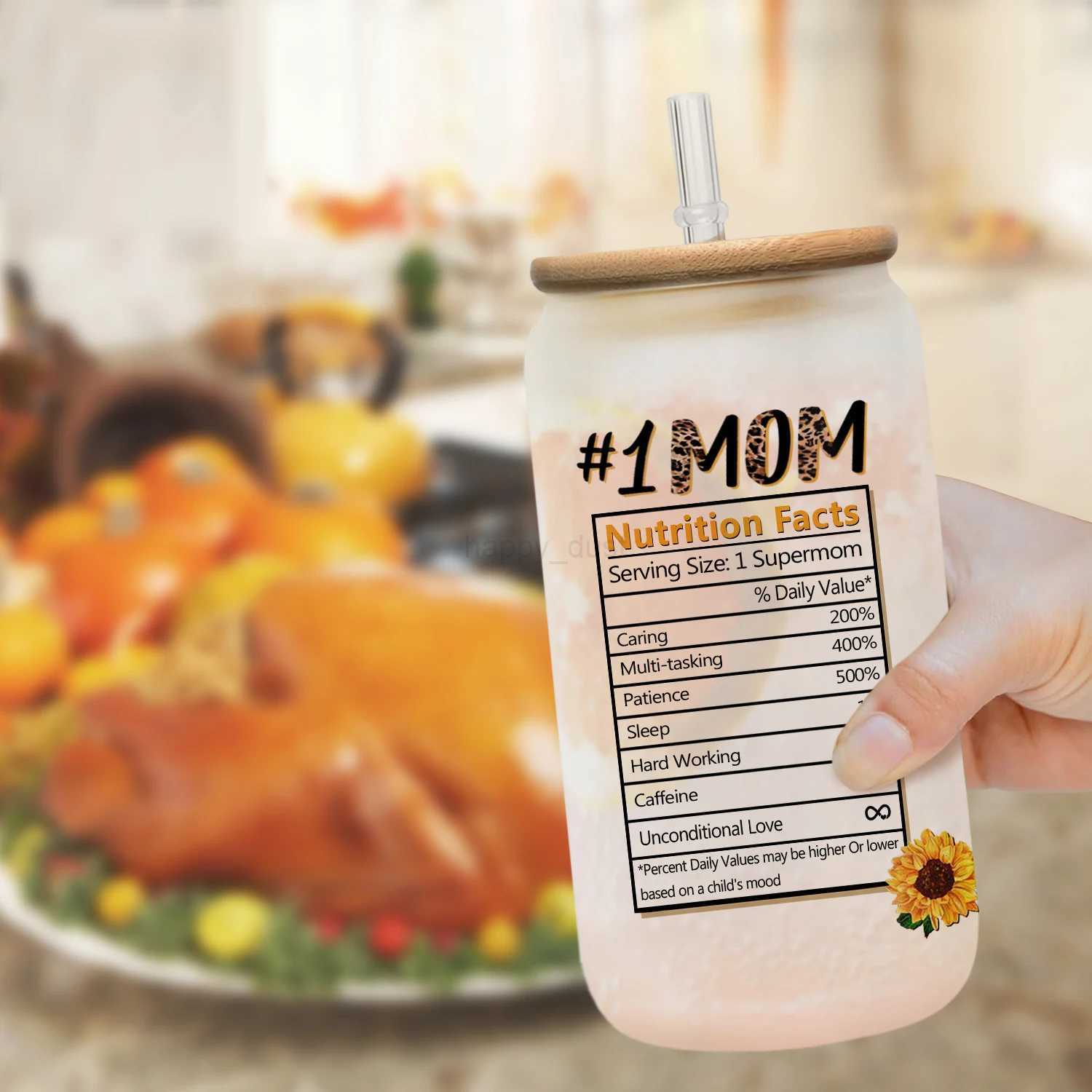 Best Mom Ever Glass Cups 16oz Glass Coffee Cups With Bamboo Lids And Straw Mother Water CupsSummer Winter Drinkware.CL240715