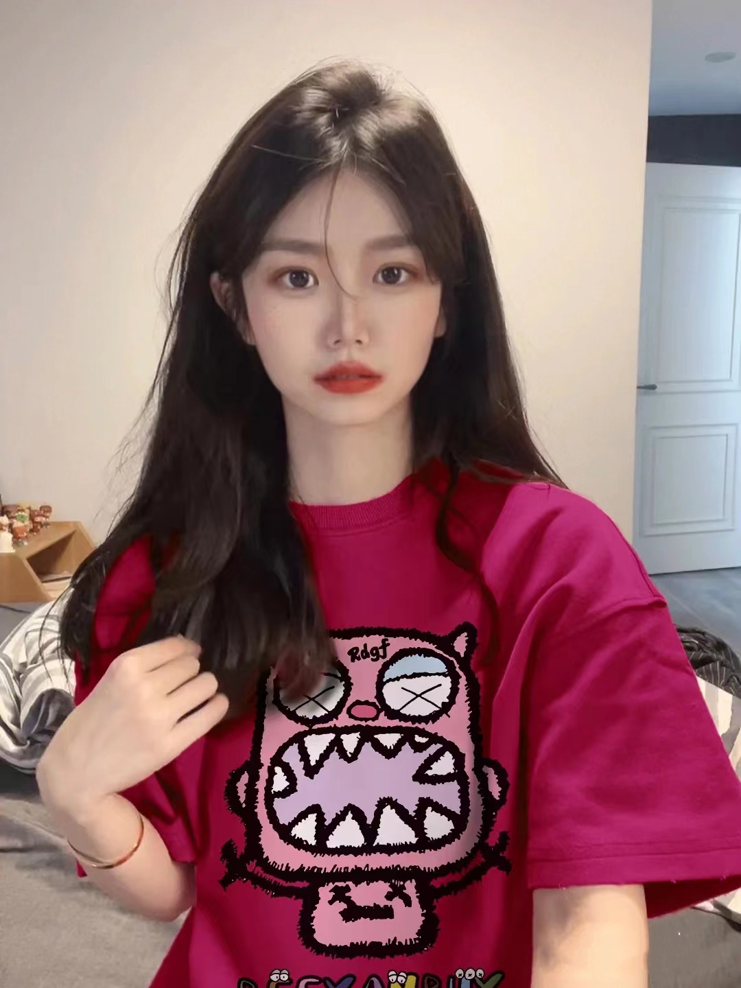 Official Picture 2023 Tiktok Cotton Rib Back Wrap Collar Shoulder Drop New T-shirt Versatile Large Women's Wear