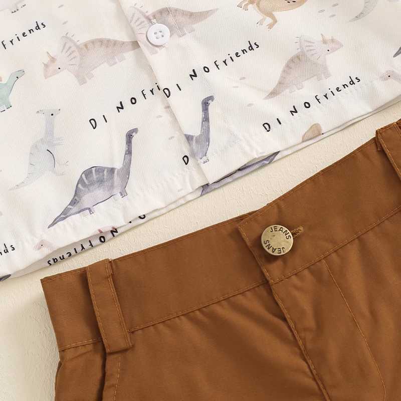 Clothing Sets 2024-04-19 Lioraitiin 2Pcs Baby Boy Summer Clothes Short Sleeve Dinosaur Print Bowtie Shirt + Shorts Set Toddler Outfits