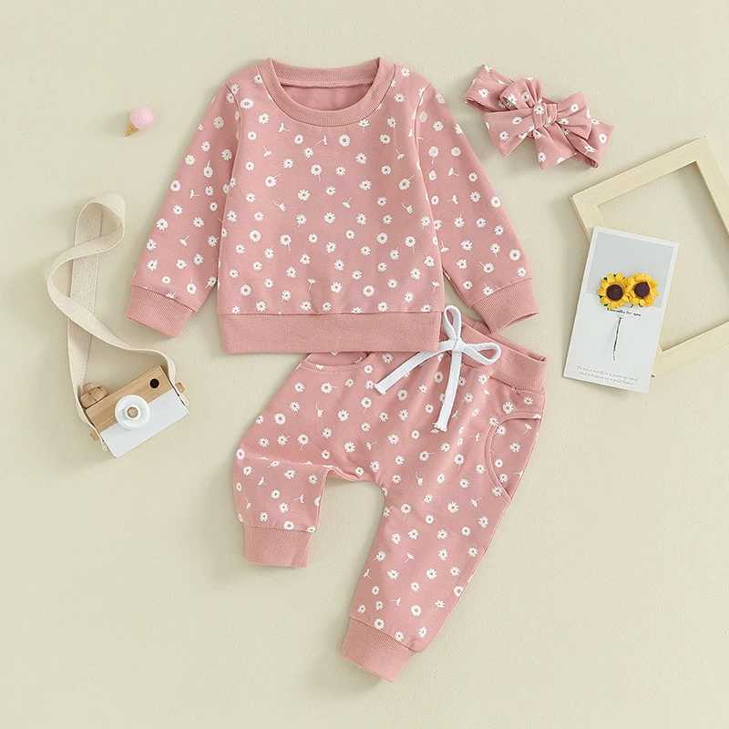 Clothing Sets CuteKids Baby Girls Clothes Casual Children Outfits Long Sleeve Sweatshirt Sweatpants Headband Floral Print Sets