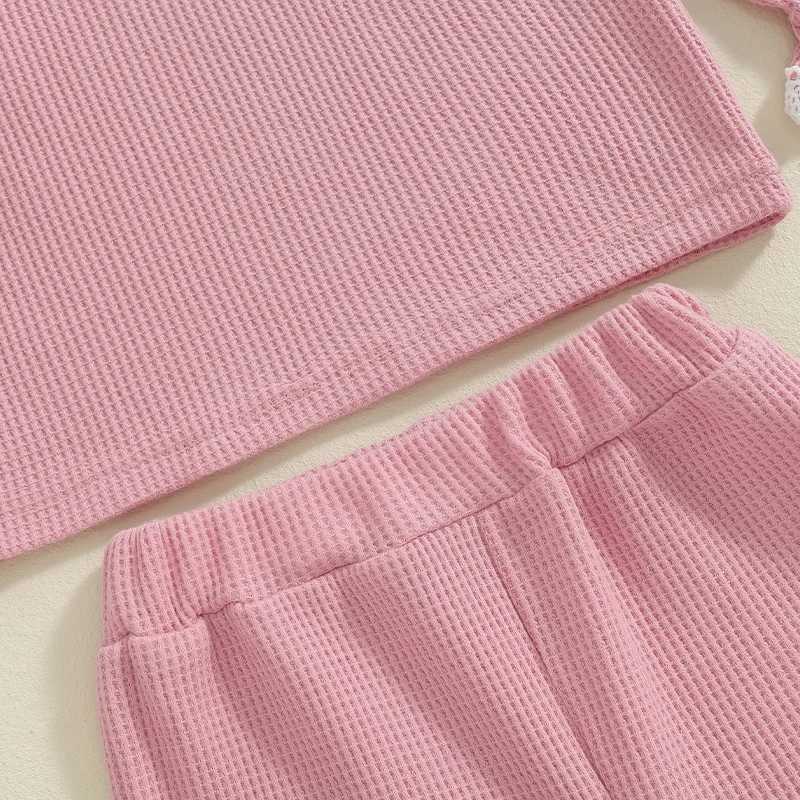 Clothing Sets 2024-05-29 Lioraitiin 0-3Y Toddler Girls Waffle Set Lace Trim Long Sleeve Ruffled Tops Elastic Waist Long Pants Hairband Outfits